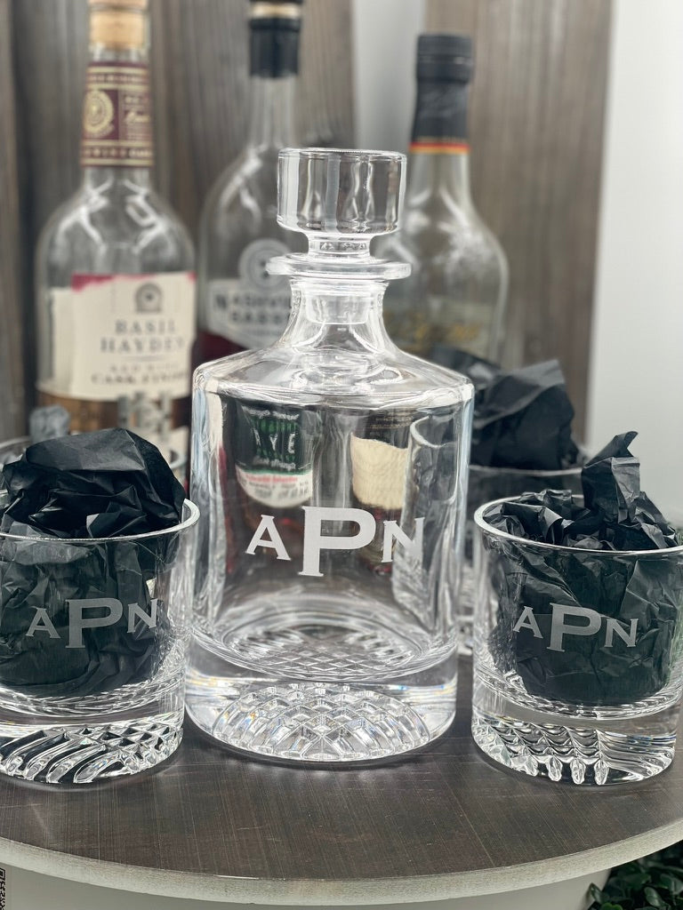 Personalized Round Decanter & Whiskey Glass Gift Set