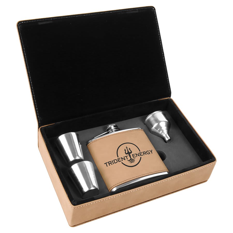 6 oz. Leatherette Flask Gift Set