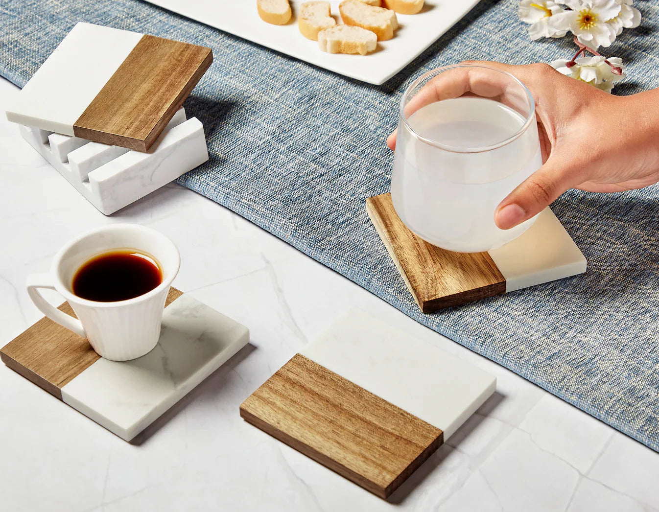 Marble Coaster Set with Base