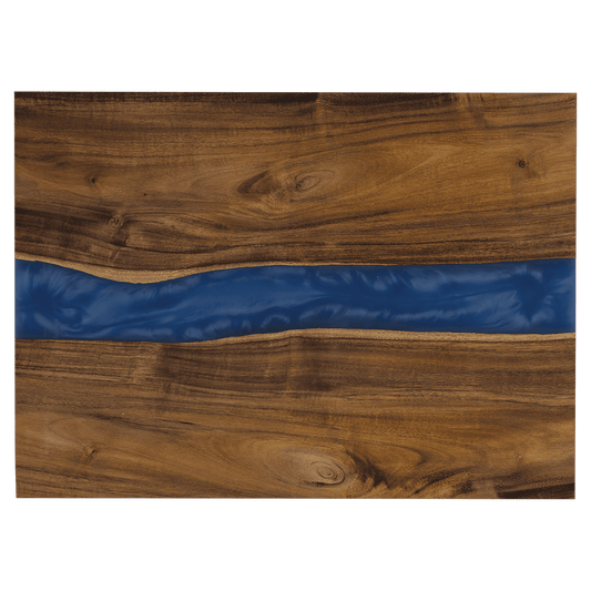 15 x 11 3/4 inch acacia wood charcuterie board with blue pearl resin – view 2