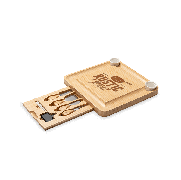 BAMBOO CHEESE BOARD WITH CUTLERY SET