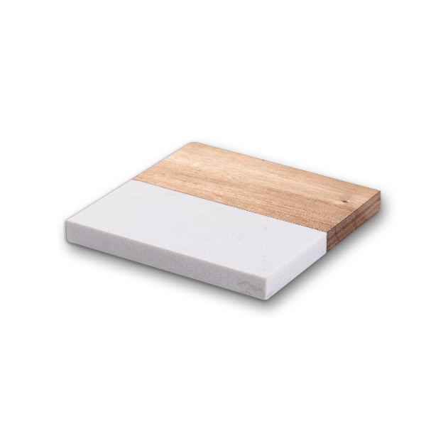 White Marble & Acacia Wood Coaster (4 Pack) 3.937" x 3.937"