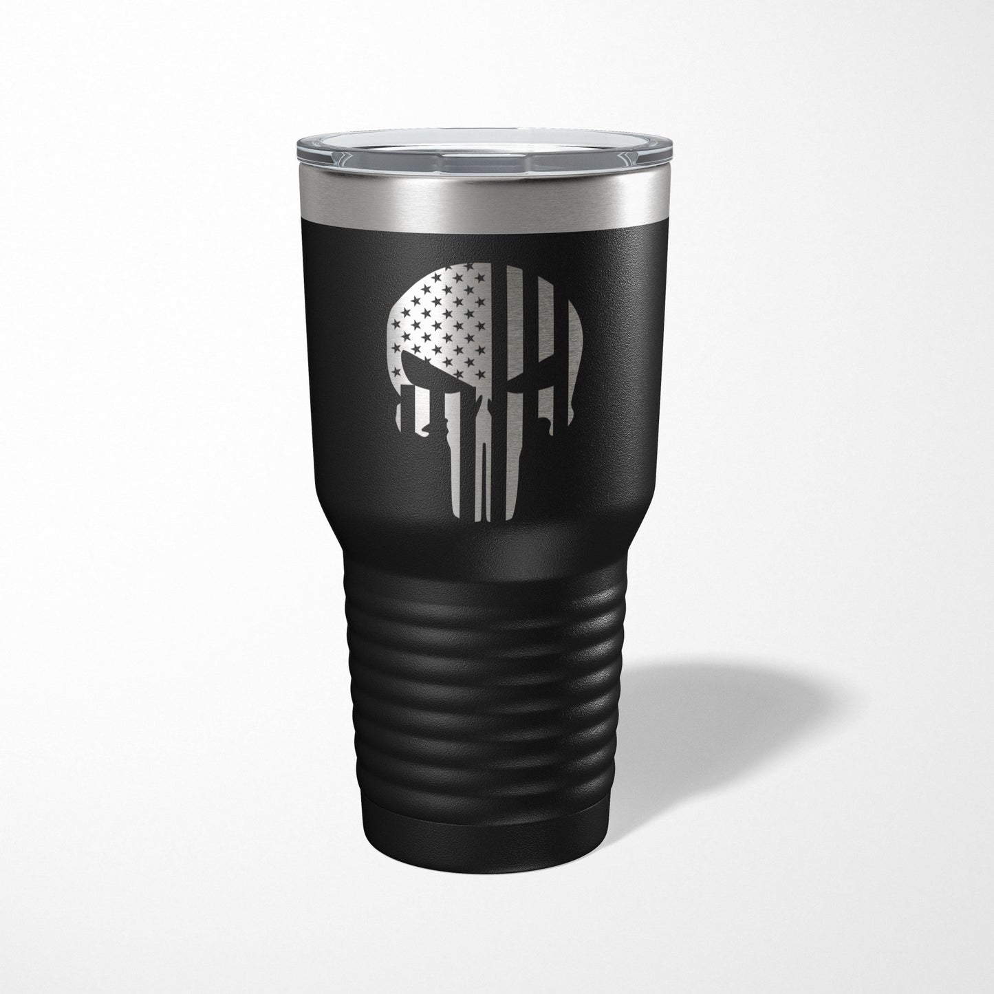30oz American Flag and Skull Laser Engraved Black Tumbler