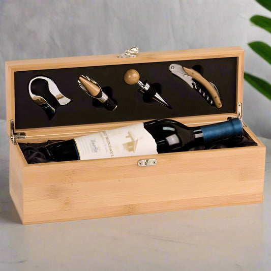 Personalized Bamboo Wine Box with Tools - Perfect Gift for Wine Lovers