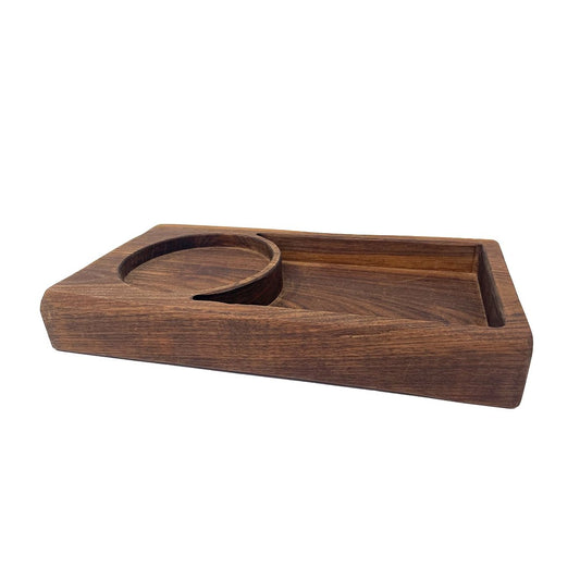 Walnut catchall tray, 6 x 12 inch, with round coin compartment