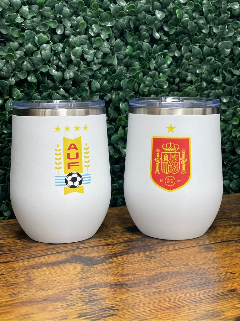 2026 World Cup Soccer Team 12oz Stemless Wine Tumbler | Personalized Fan Gifts