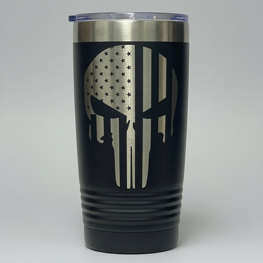 20oz Black Polar Camel Tumbler – Patriotic Skull Flag Design