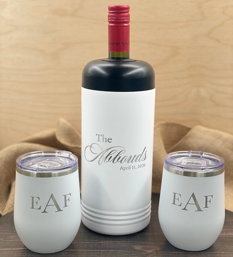 Personalized Wine Gift Set | Wine Chiller + 2 Engraved Tumblers