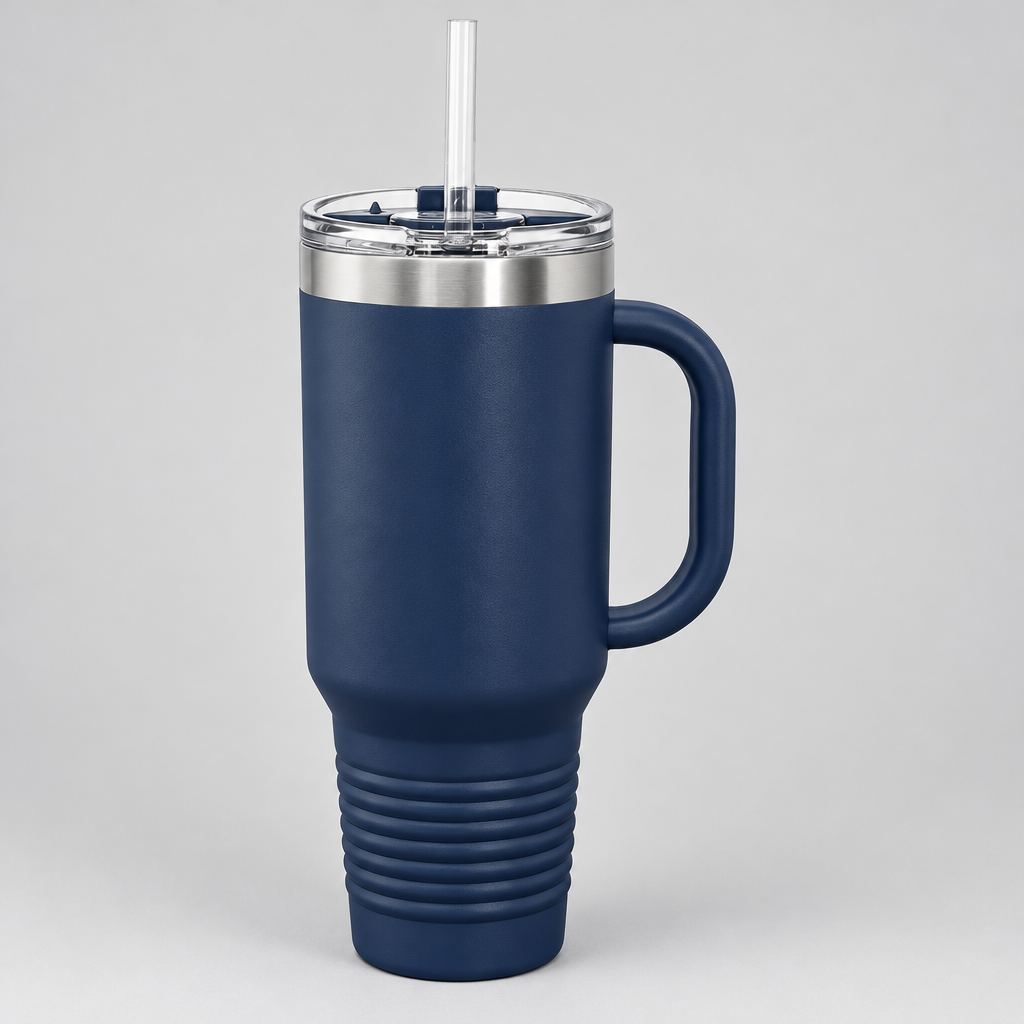 40 oz Travel Mug in Navy Blue by Carve & Burn, Miami