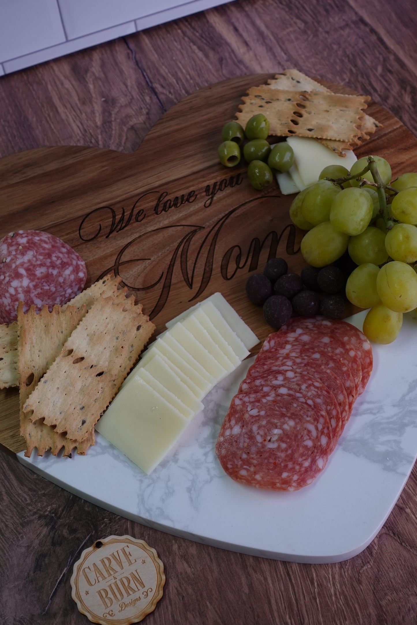 Personalized Marble Heart Shaped Serving Set | Engraved Gift for Weddings, Couples & Mom
