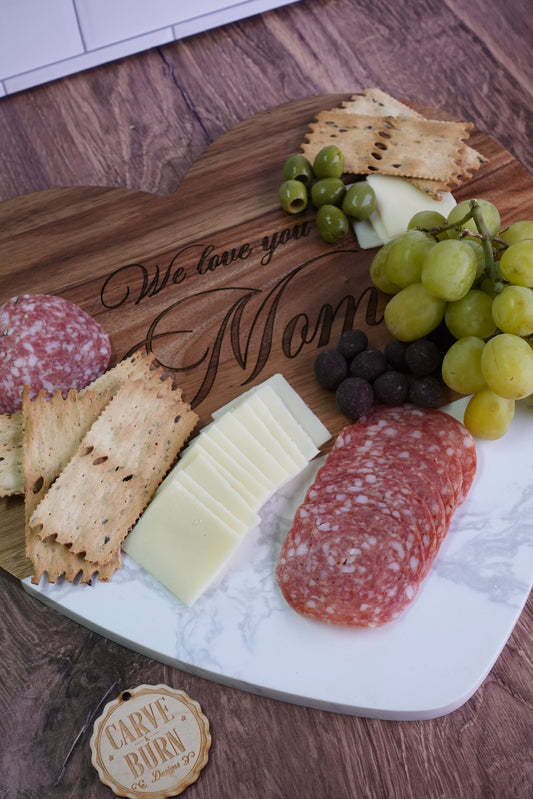 Personalized Marble Heart Shaped Serving Set | Engraved Gift for Weddings, Couples & Mom