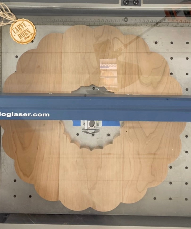 ***PRE-ORDER***20″ × 20″ Laser-Engraved Personalized Charcuterie Board with Center Dip Tray – Scalloped Clamshell Edge