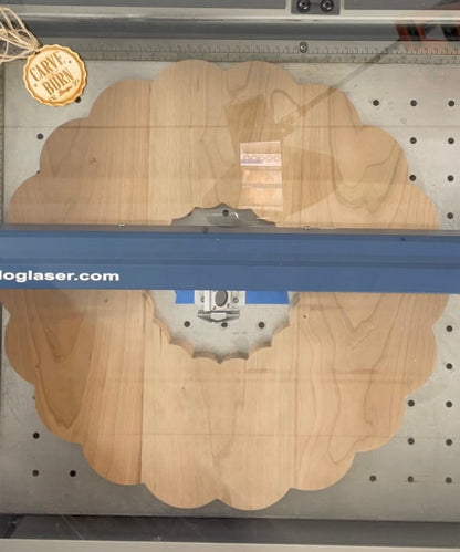 ***PRE-ORDER***20″ × 20″ Laser-Engraved Personalized Charcuterie Board with Center Dip Tray – Scalloped Clamshell Edge