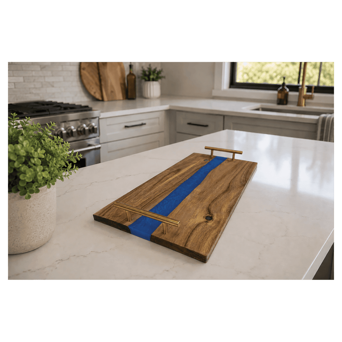 Acacia & Blue Pearl Resin Serving Tray with Gold Handles – view 6
