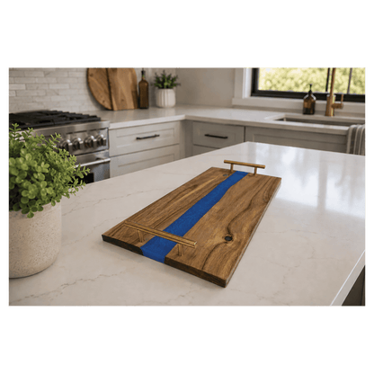 Acacia & Blue Pearl Resin Serving Tray with Gold Handles – view 6