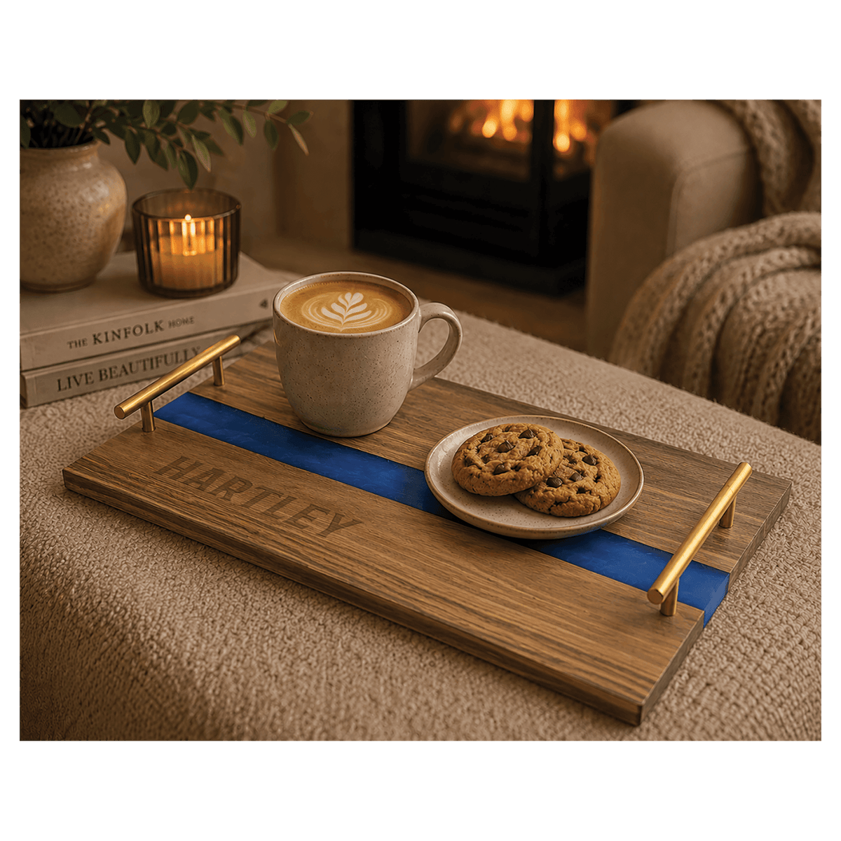 Acacia & Blue Pearl Resin Serving Tray with Gold Handles – view 5