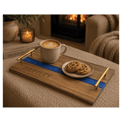 Acacia & Blue Pearl Resin Serving Tray with Gold Handles – view 5