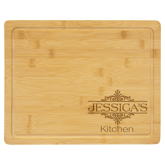 13 3/4" x 11" Bamboo Cutting Board with Drip Ring (Engraving Included in Price)