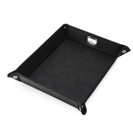 Black leatherette valet tray with snap corners