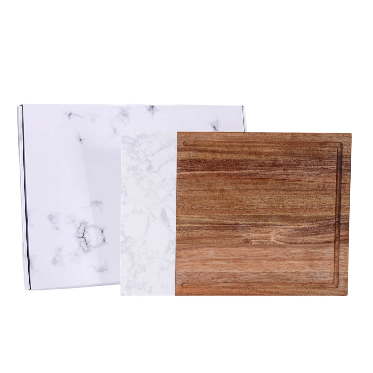 Personalized marble and acacia wood cutting board
