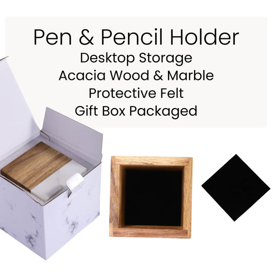 Marble pen holder on desk