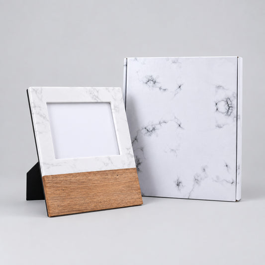 Personalized marble and acacia picture frame