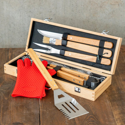 Personalized Bamboo BBQ Tool Set – Custom Engraved Grill Master Gift