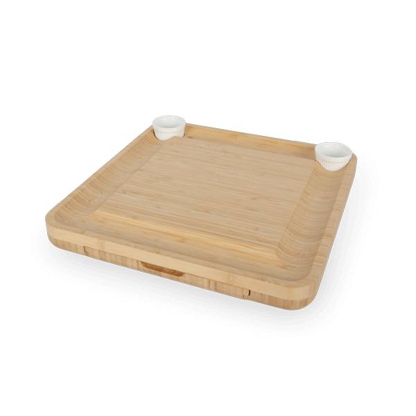 Blank bamboo cheese board with the cutlery drawer closed