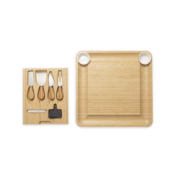 Top view of the blank 13.2 x 13.2 inch square bamboo cheese board