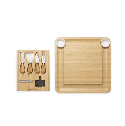 Top view of the blank 13.2 x 13.2 inch square bamboo cheese board