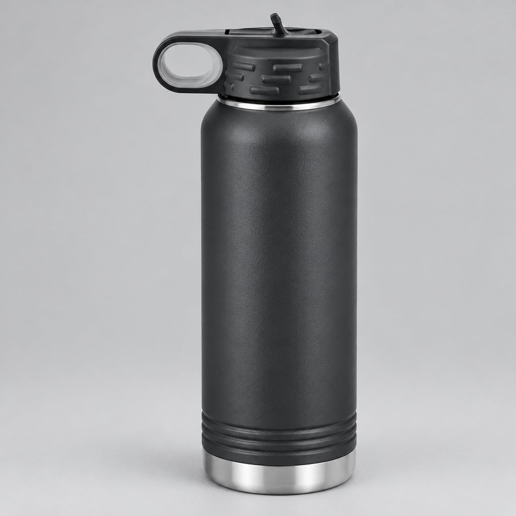 Black stainless steel water bottle for custom engraving, 32 oz or 40 oz