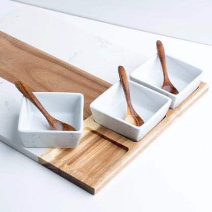 Serving trays included with the marble charcuterie board set
