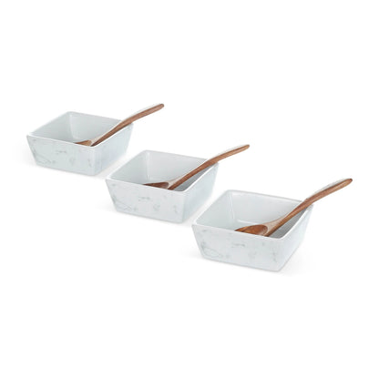 Serving trays and spoons included with the marble charcuterie board set