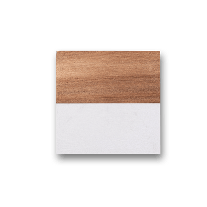White Marble & Acacia Wood Coaster (4 Pack) 3.937" x 3.937"