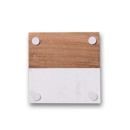 White Marble & Acacia Wood Coaster (4 Pack) 3.937" x 3.937"