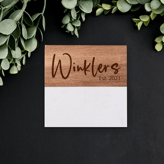 White Marble & Acacia Wood Coaster (4 Pack) 3.937" x 3.937"