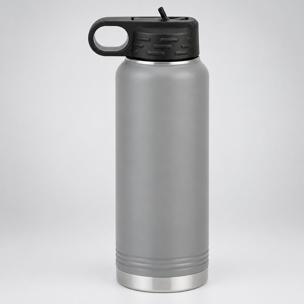Gray stainless steel water bottle for custom engraving, 32 oz or 40 oz