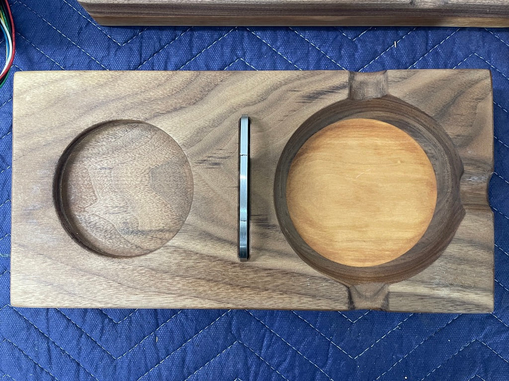 Handmade walnut cigar and whiskey tray with glass rest and cigar rests