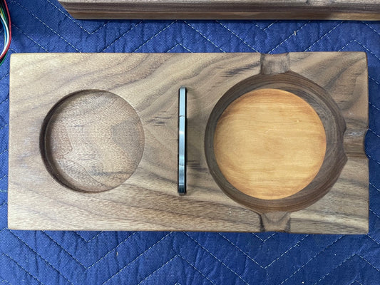 Handmade walnut cigar and whiskey tray with glass rest and cigar rests