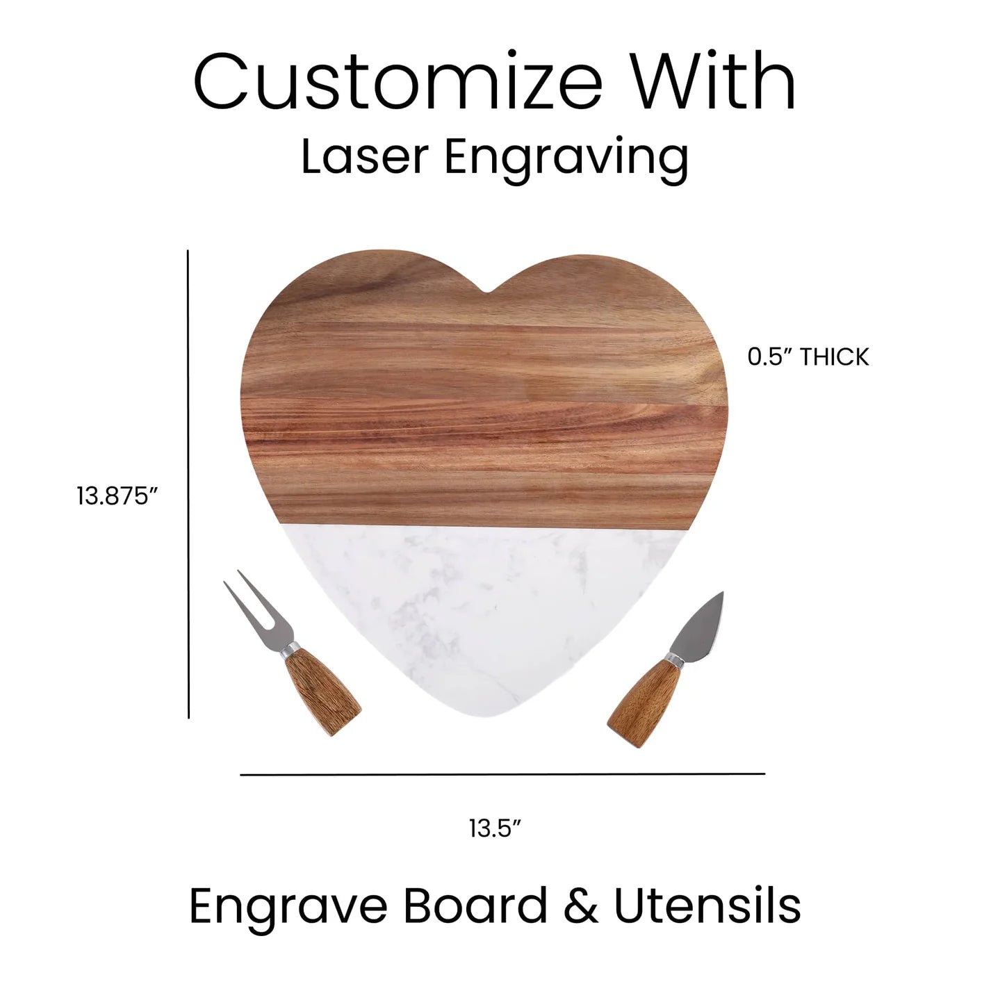 Personalized Marble Heart Shaped Serving Set | Engraved Gift for Weddings, Couples & Mom