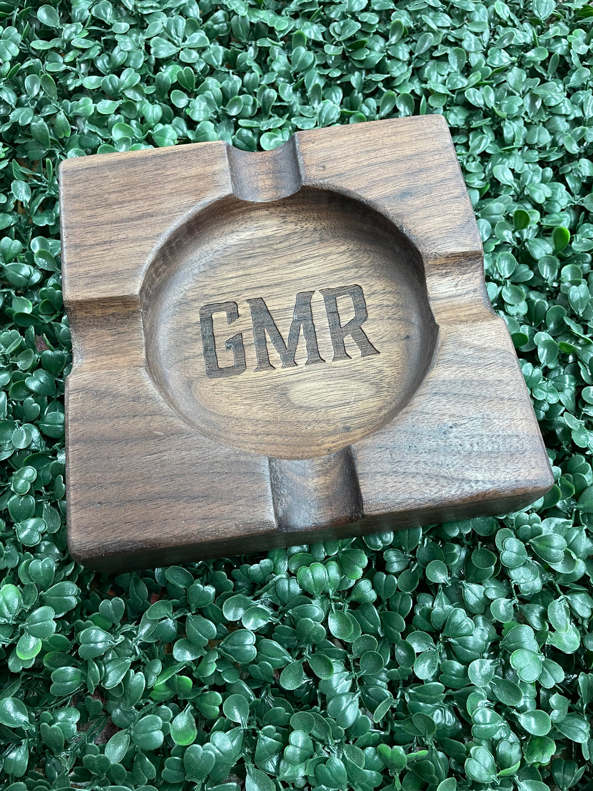 Handcrafted black walnut ash tray with custom engraving included