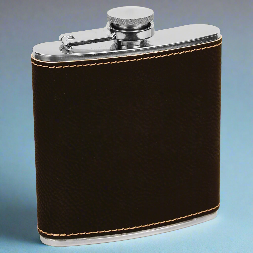 Leatherette Flask in Black/Gold by Carve & Burn, Miami