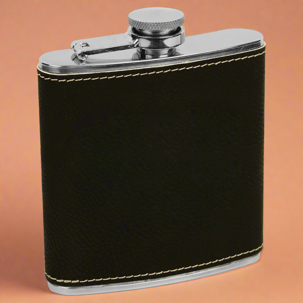 Leatherette Flask in Black/Silver by Carve & Burn, Miami