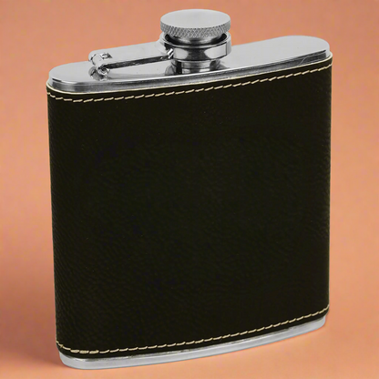 Leatherette Flask in Black/Silver by Carve & Burn, Miami