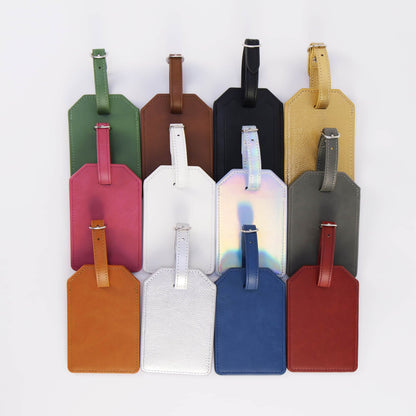 Leatherette luggage tags with privacy flaps in assorted colors