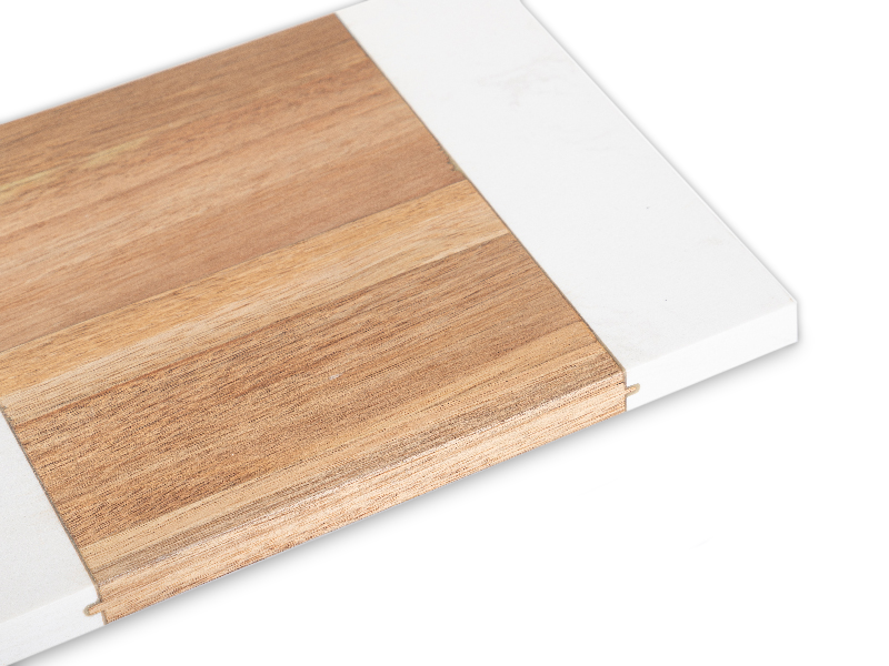 Rectangle white marble and acacia wood serving board, 7 x 15 inch