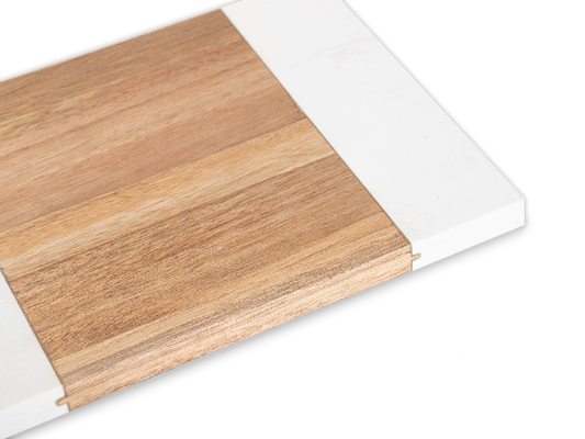 Rectangle white marble and acacia wood serving board, 7 x 15 inch