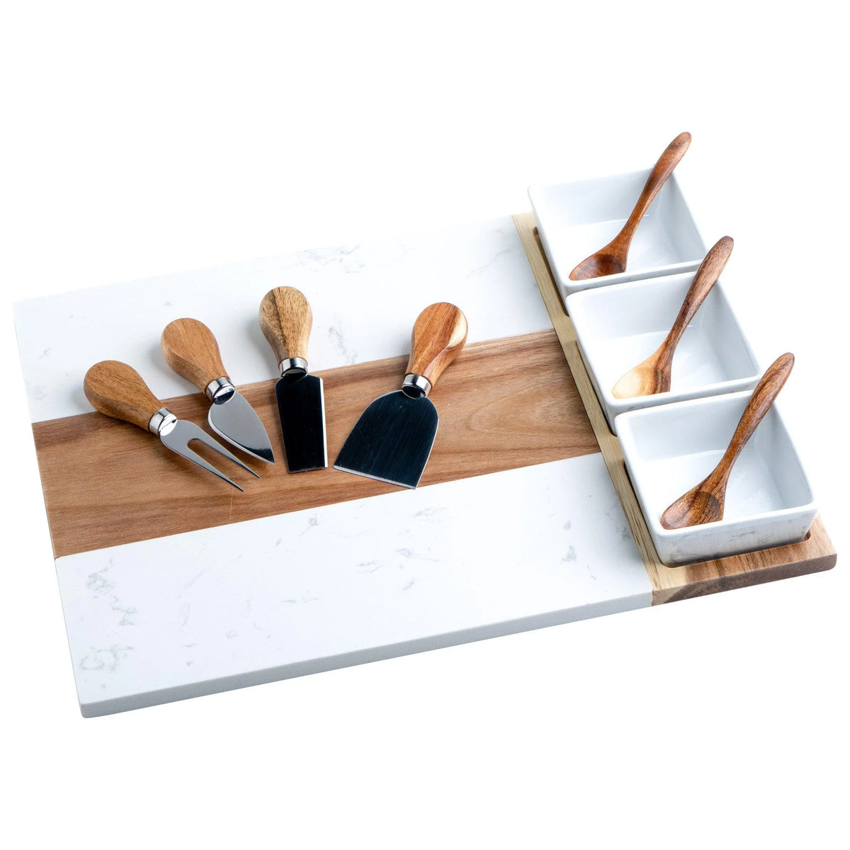 11-piece marble and acacia charcuterie board set