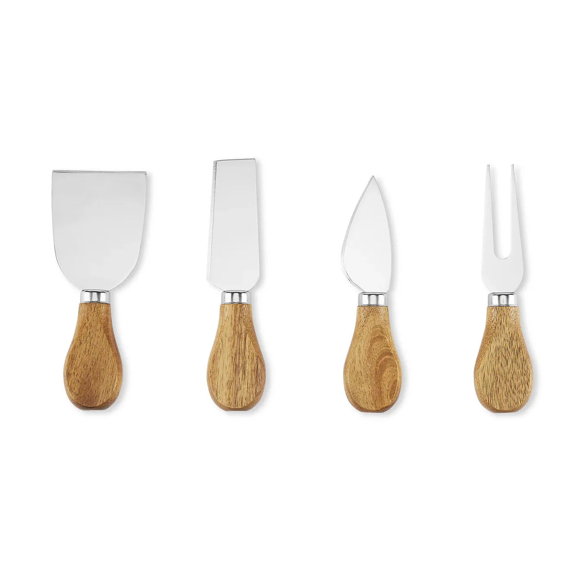 Four-piece cheese knife set with acacia wood handles