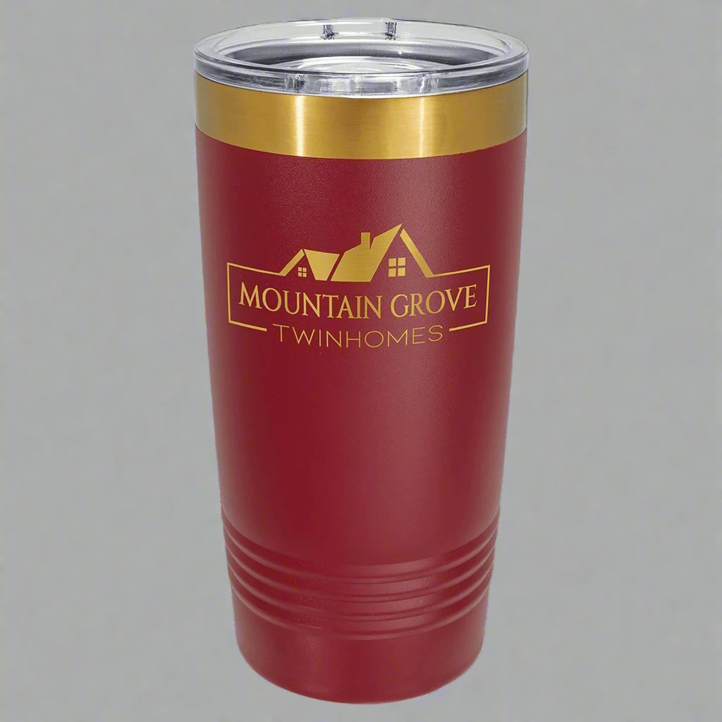 Maroon and gold 20 oz gold ion tumbler for custom engraving